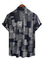 Men's Cotton Shirt Short Sleeve with Buttons, Floral Patch Pattern, Vintage, Retro, for Vacation