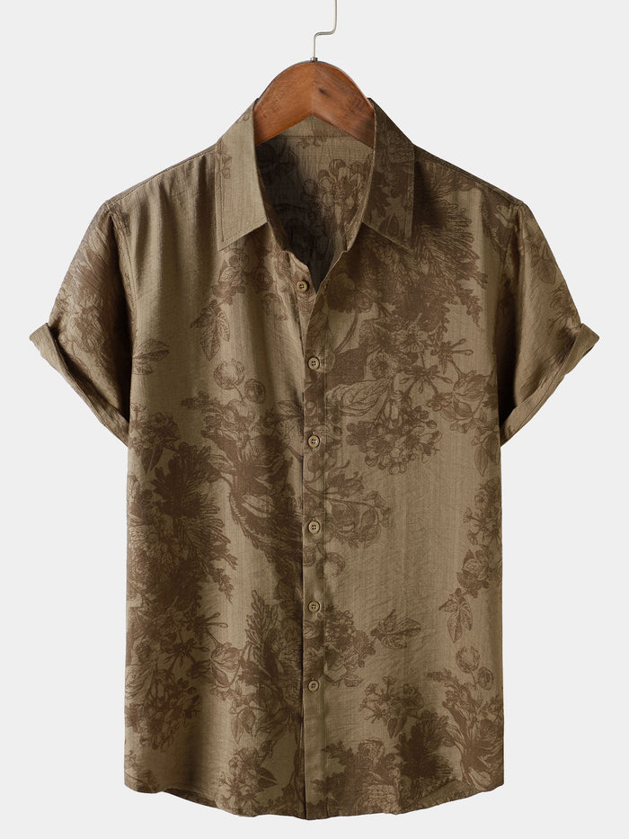 Vintage Brown Floral Vacation Short Sleeve Shirt