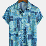 Short-Sleeve Patchwork Breathable Button Shirt