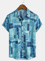 Short-Sleeve Patchwork Breathable Button Shirt