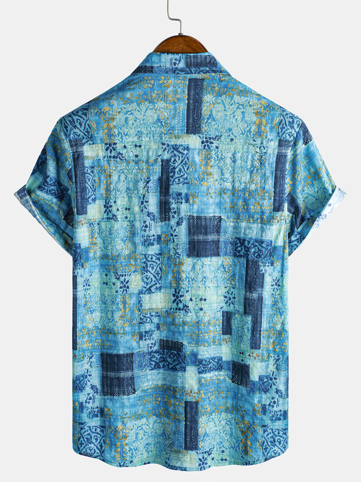 Short-Sleeve Patchwork Breathable Button Shirt