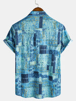 Short-Sleeve Patchwork Breathable Button Shirt