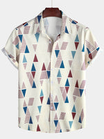Casual Button-Up Short Sleeve Shirt with Vintage Geometric Print