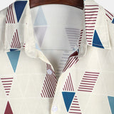 Casual Button-Up Short Sleeve Shirt with Vintage Geometric Print