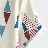 Casual Button-Up Short Sleeve Shirt with Vintage Geometric Print