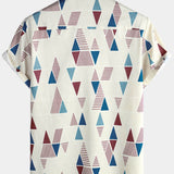 Casual Button-Up Short Sleeve Shirt with Vintage Geometric Print