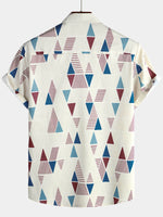 Casual Button-Up Short Sleeve Shirt with Vintage Geometric Print