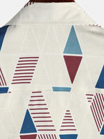 Casual Button-Up Short Sleeve Shirt with Vintage Geometric Print