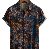 Retro Style Cotton Shirt with Short Sleeves for Men