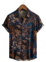Retro Style Cotton Shirt with Short Sleeves for Men