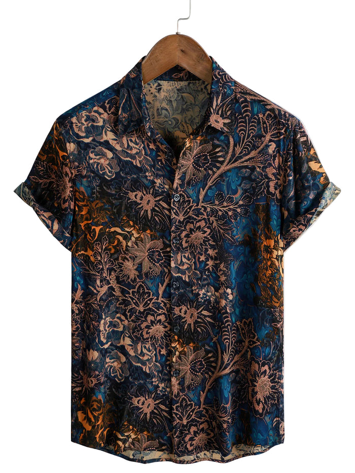 Retro Style Cotton Shirt with Short Sleeves for Men