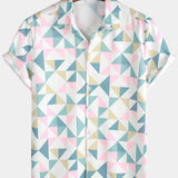 Beach Shirt, Short Sleeves, Artistic Geometric Triangle Print, Casual Summer