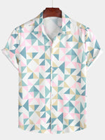 Beach Shirt, Short Sleeves, Artistic Geometric Triangle Print, Casual Summer