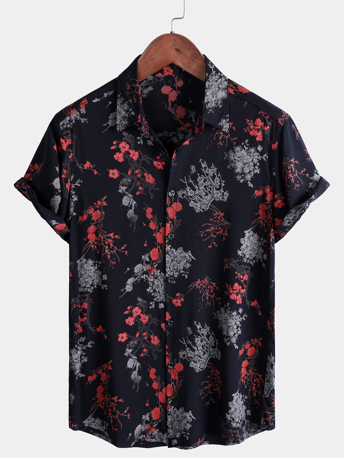 Elegant Floral Shirt, Short Sleeves