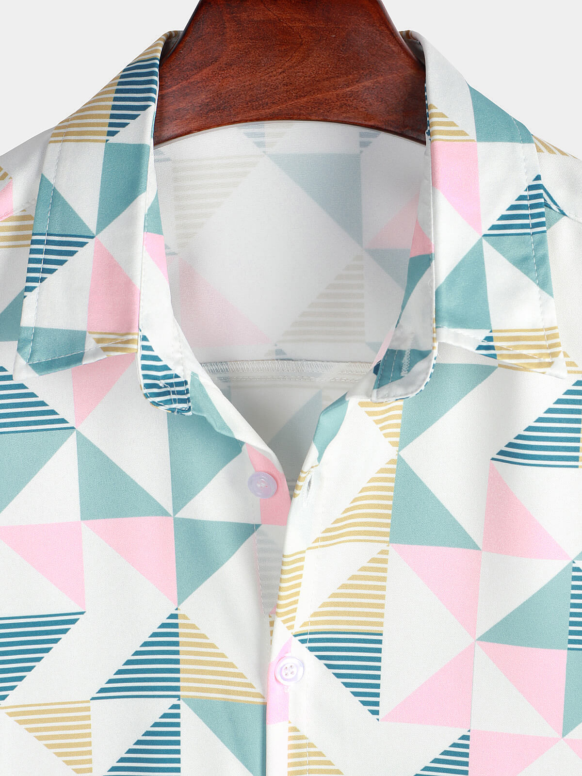 Beach Shirt, Short Sleeves, Artistic Geometric Triangle Print, Casual Summer