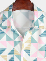 Beach Shirt, Short Sleeves, Artistic Geometric Triangle Print, Casual Summer