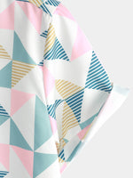 Beach Shirt, Short Sleeves, Artistic Geometric Triangle Print, Casual Summer