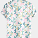 Beach Shirt, Short Sleeves, Artistic Geometric Triangle Print, Casual Summer