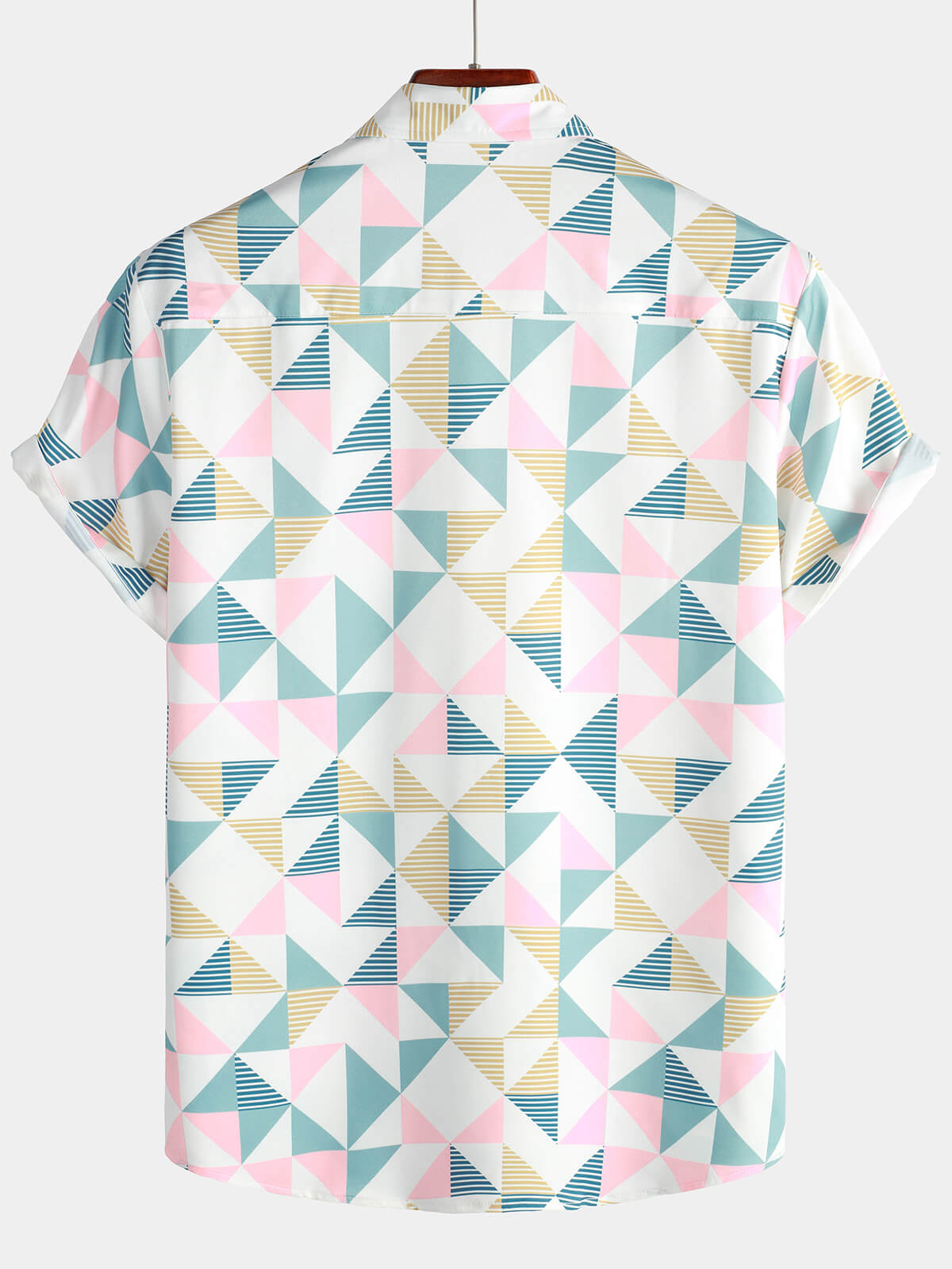 Beach Shirt, Short Sleeves, Artistic Geometric Triangle Print, Casual Summer