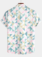 Beach Shirt, Short Sleeves, Artistic Geometric Triangle Print, Casual Summer