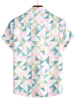 Cotton Summer Short Sleeve Shirt with Geometric Triangle Pattern for Men
