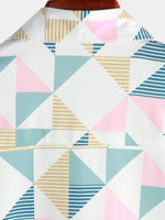 Beach Shirt, Short Sleeves, Artistic Geometric Triangle Print, Casual Summer
