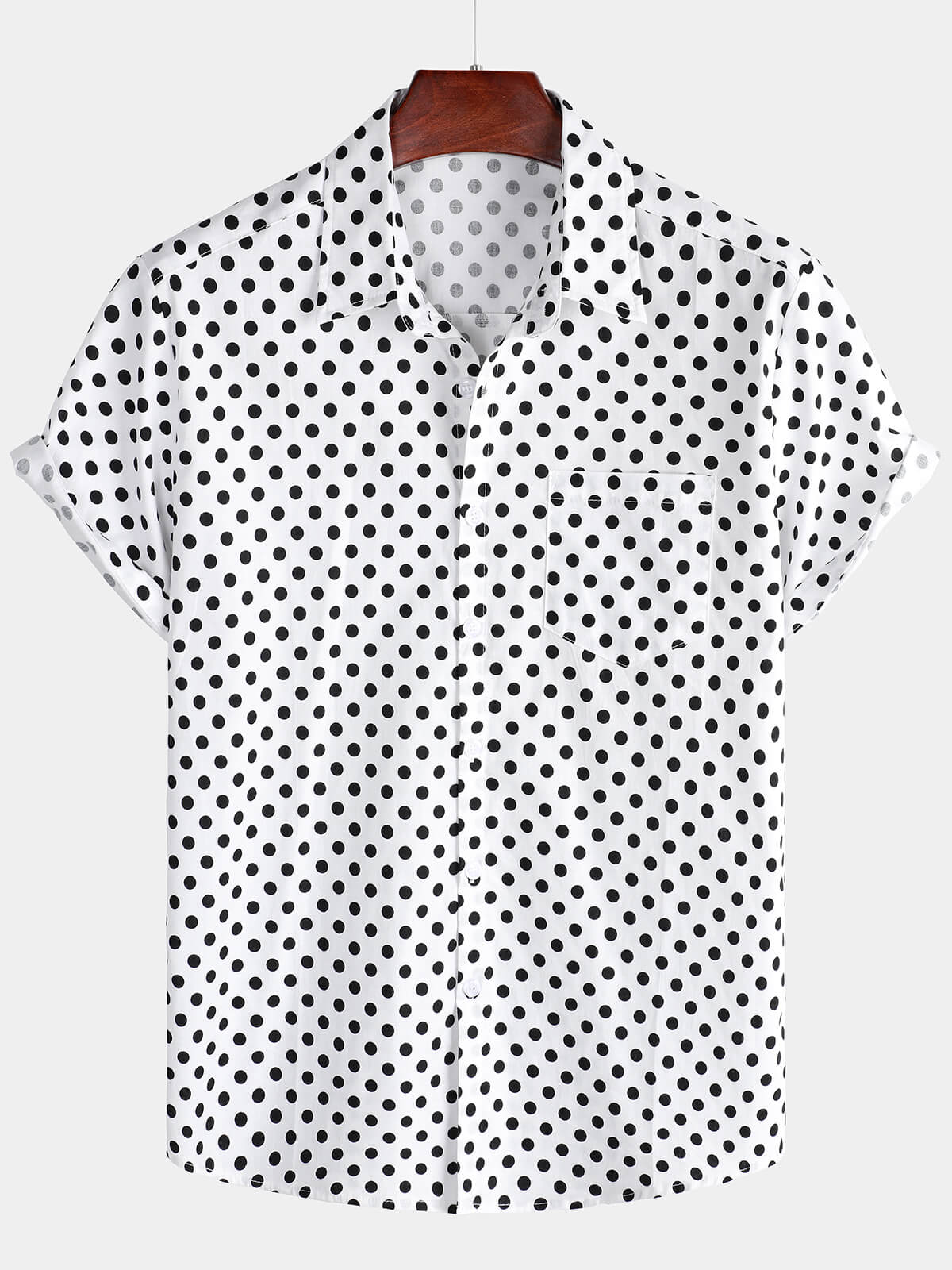 Summer Casual Polka Dot Short-Sleeve Shirt with White Pocket