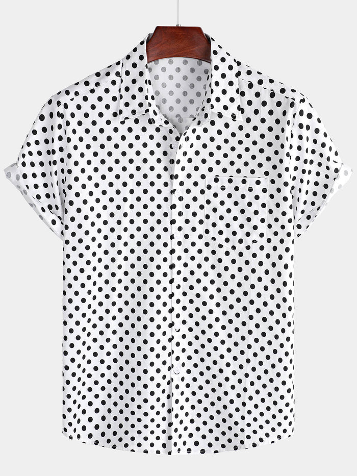 Summer Casual Polka Dot Short-Sleeve Shirt with White Pocket