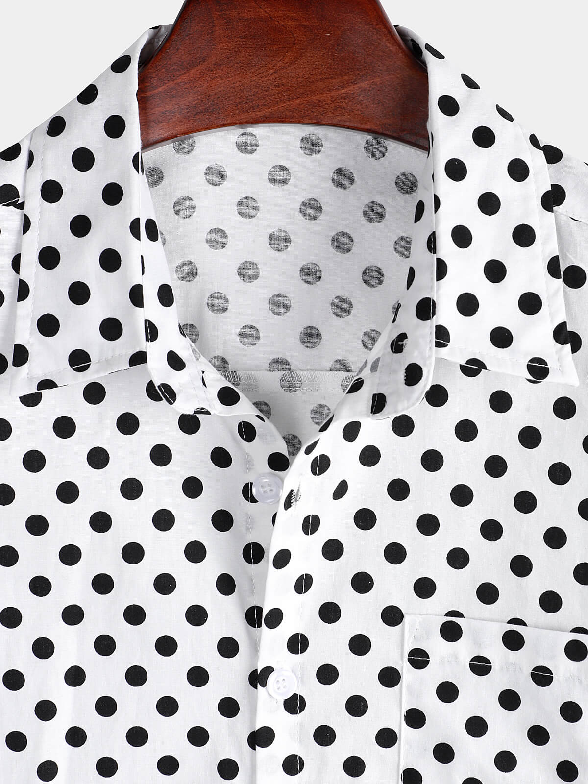 Summer Casual Polka Dot Short-Sleeve Shirt with White Pocket