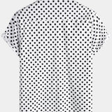 Summer Casual Polka Dot Short-Sleeve Shirt with White Pocket
