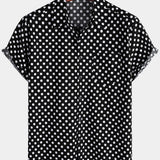Summer Casual Polka Dot Short-Sleeve Shirt with Black Pocket