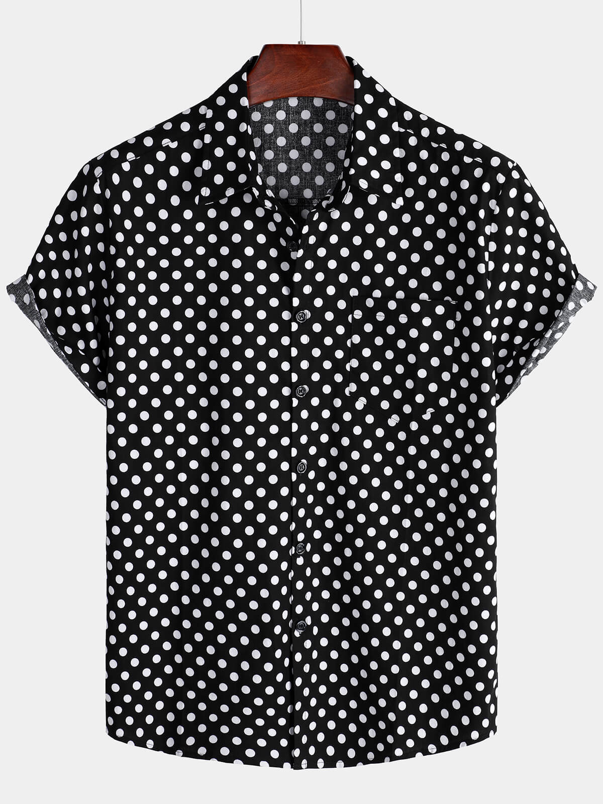 Summer Casual Polka Dot Short-Sleeve Shirt with Black Pocket
