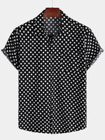 Summer Casual Polka Dot Short-Sleeve Shirt with Black Pocket