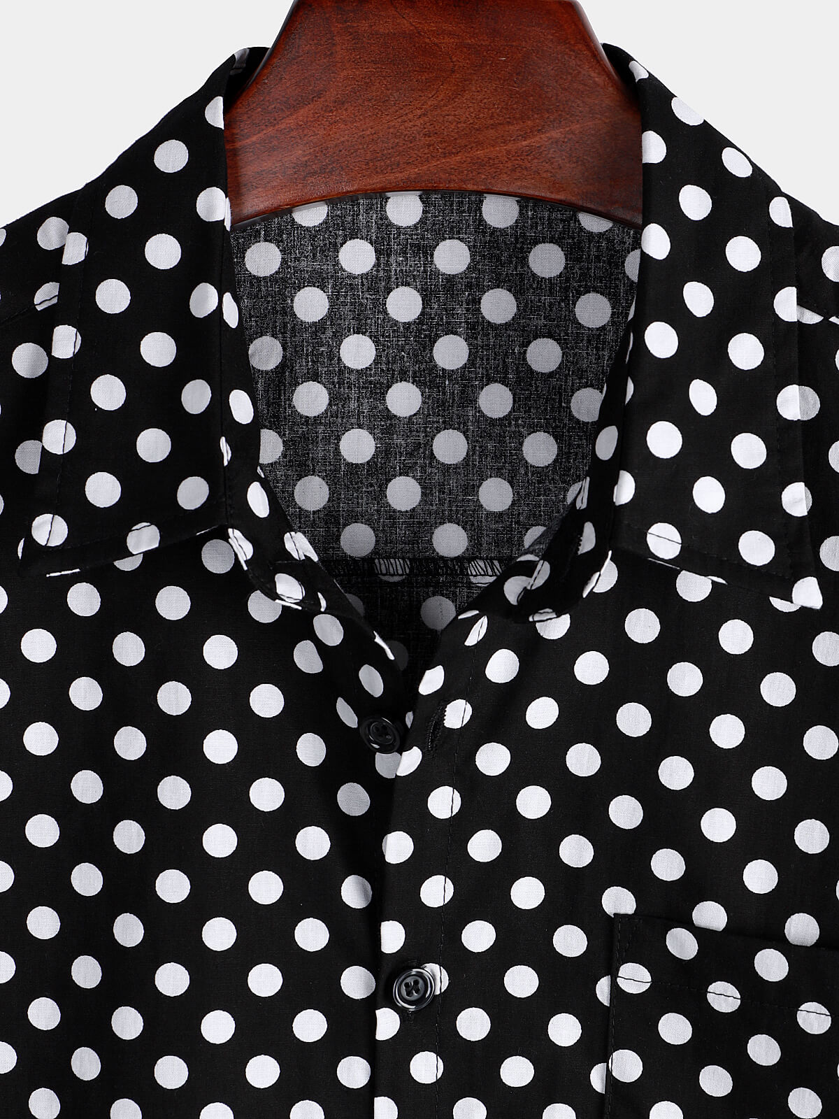 Summer Casual Polka Dot Short-Sleeve Shirt with Black Pocket