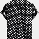 Summer Casual Polka Dot Short-Sleeve Shirt with Black Pocket