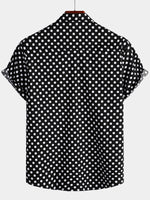 Summer Casual Polka Dot Short-Sleeve Shirt with Black Pocket