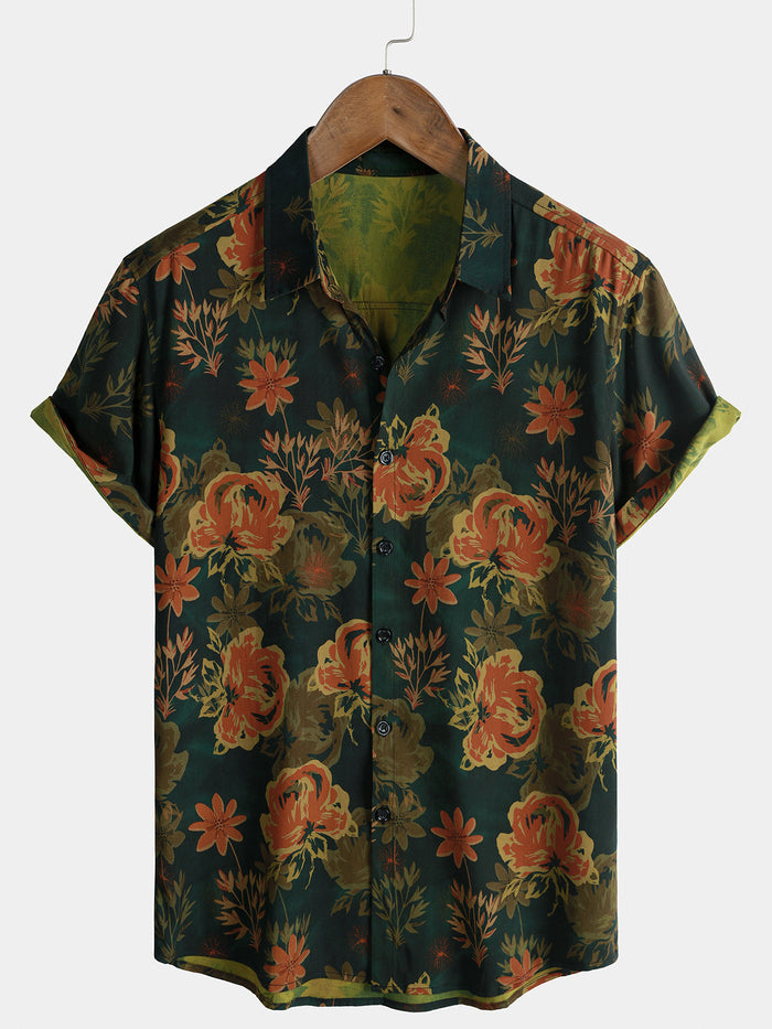 Dark Green Vintage Floral Shirt