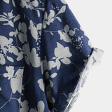 Men's Cotton Shirt with Short Sleeve with Vintage Floral Pattern in Navy Color