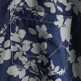 Men's Cotton Shirt with Short Sleeve with Vintage Floral Pattern in Navy Color