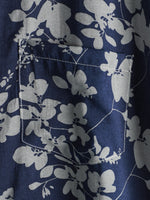 Men's Cotton Shirt with Short Sleeve with Vintage Floral Pattern in Navy Color