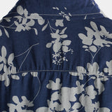 Men's Cotton Shirt with Short Sleeve with Vintage Floral Pattern in Navy Color