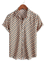 Summer Cotton Short Sleeve Shirt for Men, Retro, Buttons, Vintage, Geometric, Circles, Cool