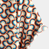Retro Button-Up Short-Sleeve Summer Shirt with Vintage Circular Geometric Patterns, Perfect for the Beach