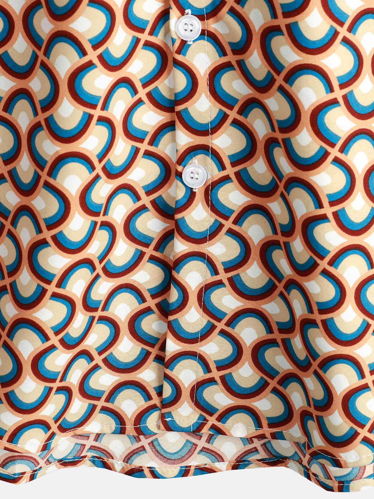 Retro Button-Up Short-Sleeve Summer Shirt with Vintage Circular Geometric Patterns, Perfect for the Beach