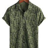 Men's Vintage-Style Cotton Short-Sleeve Shirt with Buttons and Floral Pattern