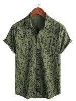 Men's Vintage-Style Cotton Short-Sleeve Shirt with Buttons and Floral Pattern