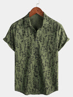 Retro Green Hawaiian Short Sleeve Shirt with Floral Print, Button-Up, Perfect for Summer Vacation