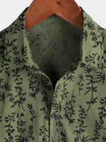 Retro Green Hawaiian Short Sleeve Shirt with Floral Print, Button-Up, Perfect for Summer Vacation
