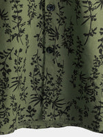 Retro Green Hawaiian Short Sleeve Shirt with Floral Print, Button-Up, Perfect for Summer Vacation