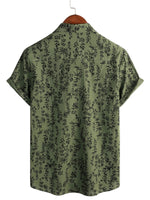 Men's Vintage-Style Cotton Short-Sleeve Shirt with Buttons and Floral Pattern